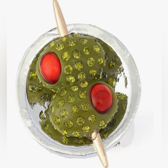 New Betsey Johnson Ring Martini Glass Olive Cocktail Ring - Picture 8 of 16